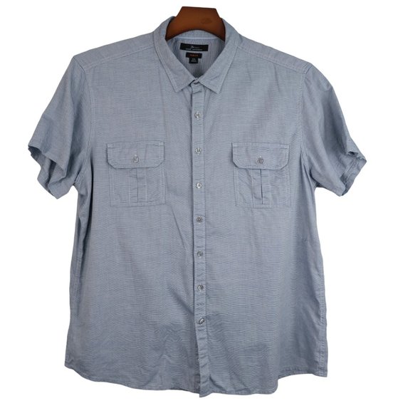 Marc Anthony Slim Fit XXL Blue Short Sleeve Button Up Shirt Double Pocket - Picture 1 of 7